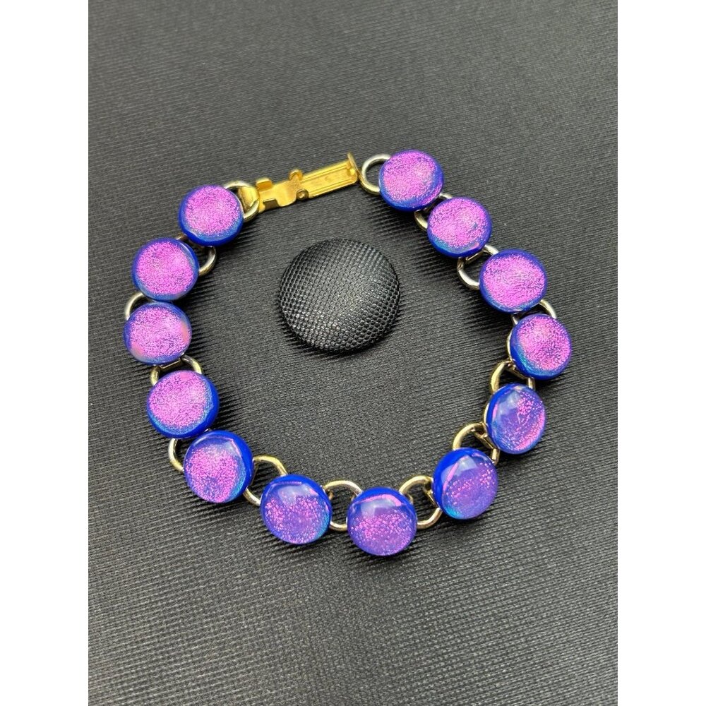 Fused Glass Bracelet - Dichroic Fused Glass Bracelet -  Purple & Pink sparkles